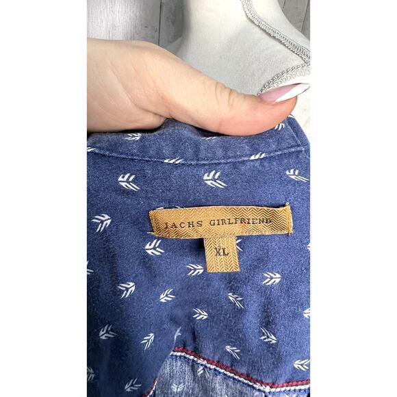 Jachs Girlfriend Women's XL Blue Geometric Cap Sleeve Button-Up Shirt‎ - Picture 5 of 5